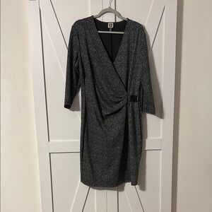 Gray Ruched Wrap Sheath Dress for Work